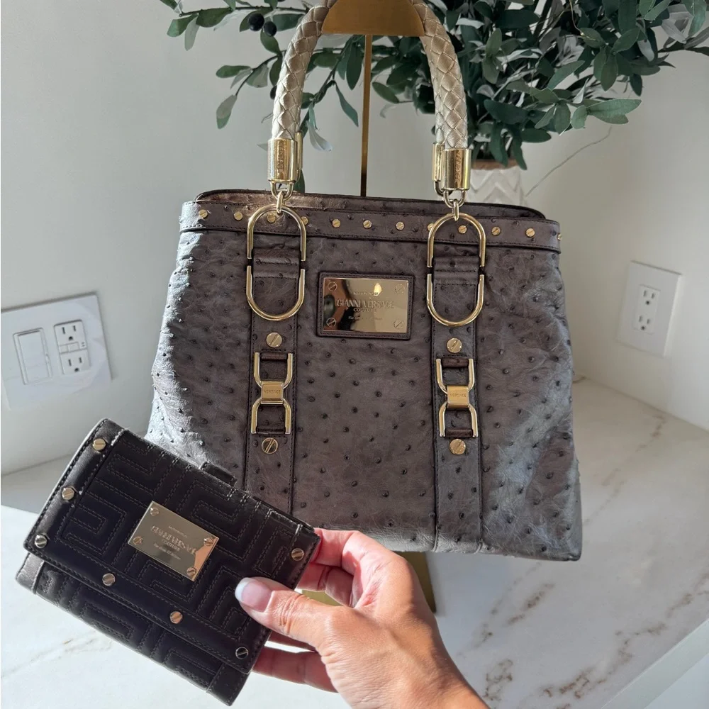 Versace Ostrich Handbag - Silver Grey with Champagne Hardware - Picture 17 of 17